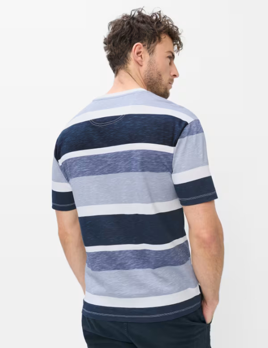 Tricou O Neck bumbac barbati BRAX TROY S albastru dungi [3]