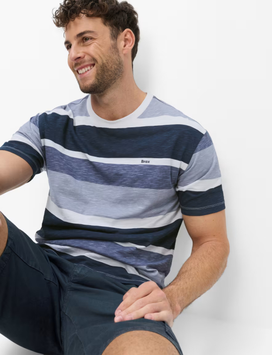 Tricou O Neck bumbac barbati BRAX TROY S albastru dungi [5]