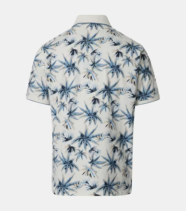 Tricou polo bumbac barbati CASA MODA alb crem print palmieri albastru [2]