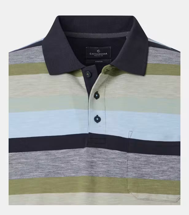 Tricou polo bumbac barbati CASA MODA oliv/bleu dungi [3]