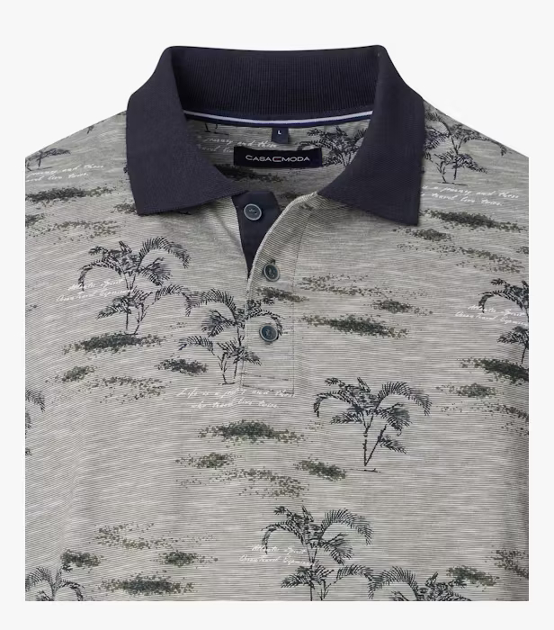 Tricou polo bumbac barbati CASA MODA oliv print arbust [3]