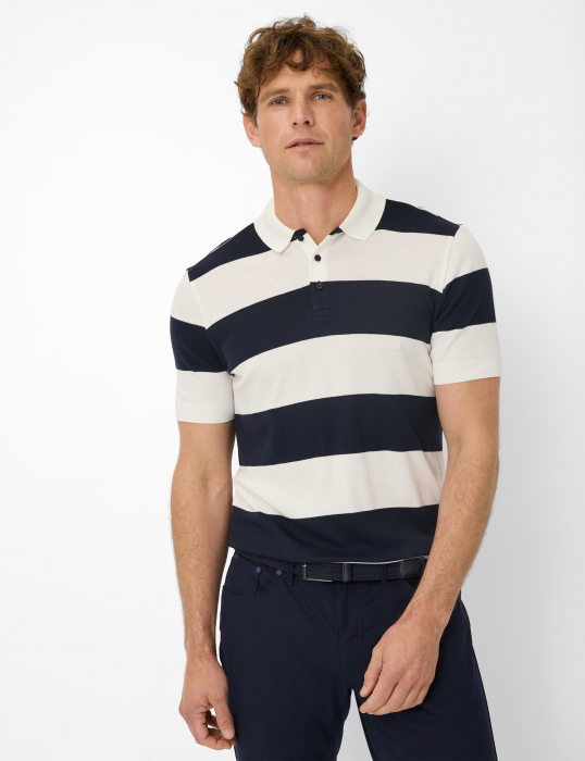 Tricou polo barbati bumbac/modal BRAX PAVEL dungi alb/bleumarin [3]