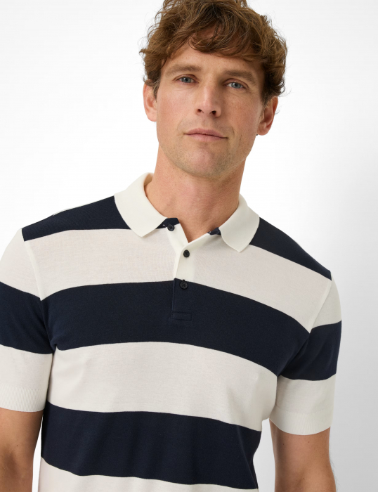 Tricou polo barbati bumbac/modal BRAX PAVEL dungi alb/bleumarin [7]