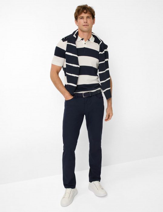 Tricou polo barbati bumbac/modal BRAX PAVEL dungi alb/bleumarin [5]