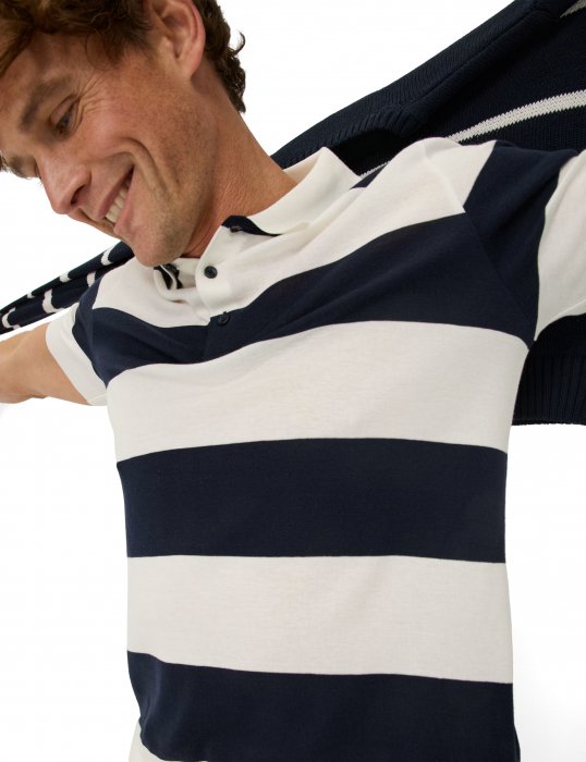 Tricou polo barbati bumbac/modal BRAX PAVEL dungi alb/bleumarin [6]