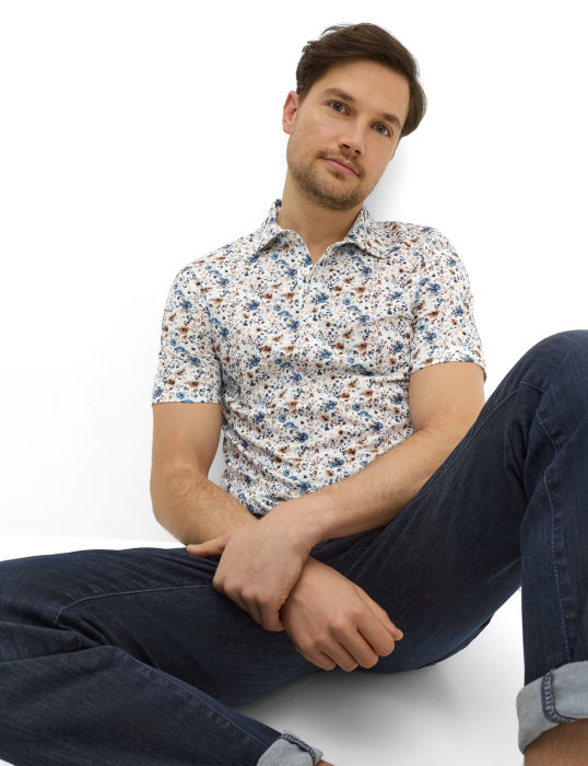 Tricou polo barbati BRAX PEPE P alb print fbleumarin loral acuarela [6]