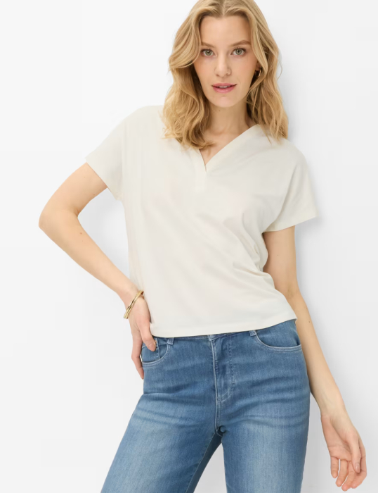 Tricou V Neck femei bumbac/modal BRAX CAELEN S crem [2]