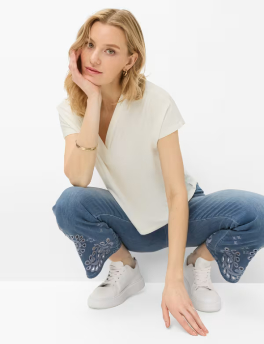 Tricou V Neck femei bumbac/modal BRAX CAELEN S crem [3]