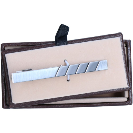 butoni ace cravata - Ac cravata LINTA argintiu satinat dungi diagonale