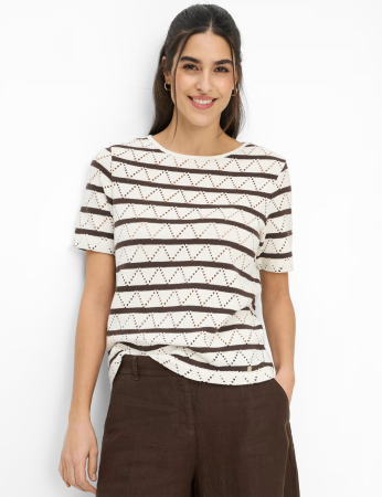 Bluza bumbac tricotat guler rotund gemei BRAX CIRA S  crem/maro dungi [2]