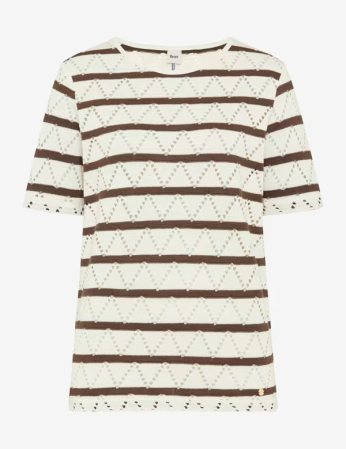 Articole femei - Bluza bumbac tricotat guler rotund gemei BRAX CIRA S  crem/maro dungi