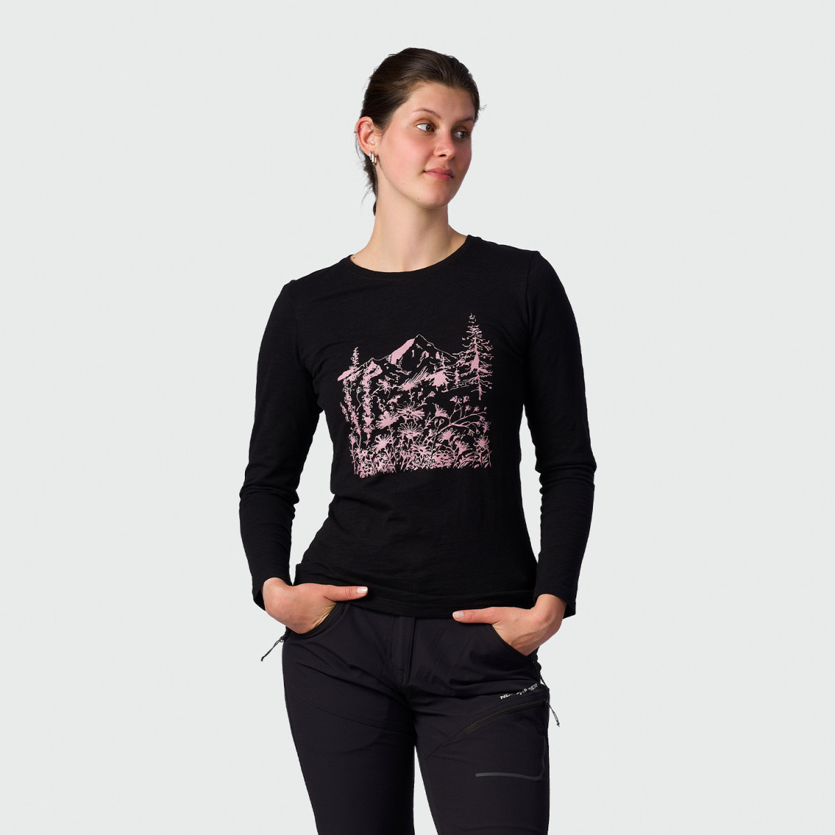 outdoor sport dama - Bluza drumetie bumbac organic femei NORTHFINDER MAYT negru print montan