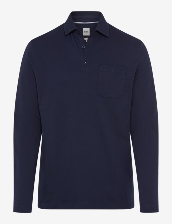 tricouri maneca lunga - Bluza polo bumbac barbati BRAX PIRLO 273528-70435300 bleumarin