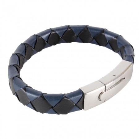 genti portofele curele - Bratara piele albastra/neagra impletita incuietoare inox