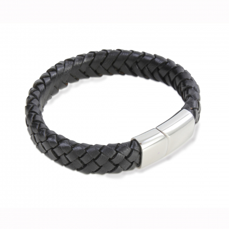 genti portofele curele - Bratara DALACO piele neagra 8mm impletita placheta inox