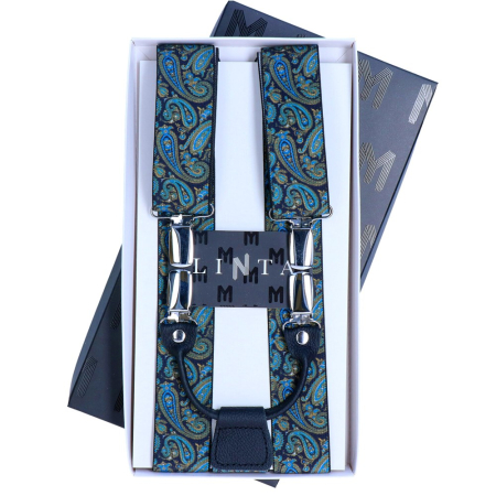 cravate papioane batiste bretele - Bretele barbati prindere 4 puncte LINTA albastru paisley