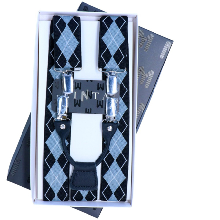 cravate papioane batiste bretele - Bretele barbati prindere 4 puncte LINTA bleumarin/bleu romburi