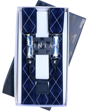 cravate papioane batiste bretele - Bretele barbati prindere 4 puncte LINTA bleumarin romburi