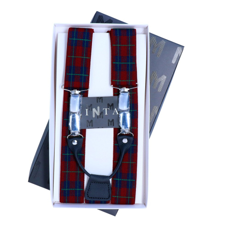 cravate papioane batiste bretele - Bretele barbati prindere 4 puncte LINTA visiniu/bleumarin carouri