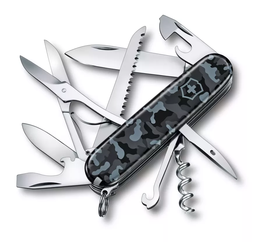 accesorii outdoor - Cutit de buzunar multifunctional VICTORINOX Huntsman 15 functii camuflaj bleumarin