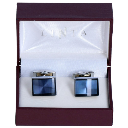 butoni ace cravata - Butoni camasa barbati LINTA argintiu albastru dreptunghi