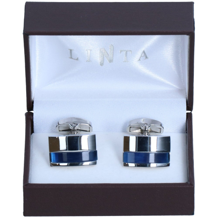 butoni ace cravata - Butoni camasa barbati LINTA argintiu albastru dreptunghi