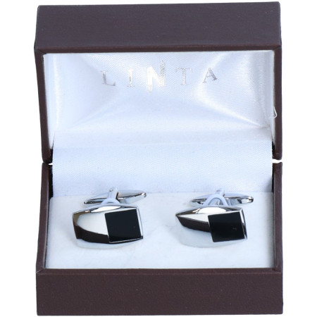 butoni ace cravata - Butoni camasa barbati LINTA argintiu negru dreptunghi