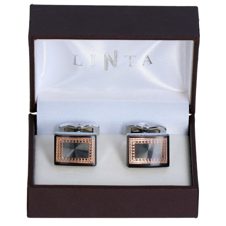 butoni ace cravata - Butoni camasa barbati LINTA maro bronz dreptunghi