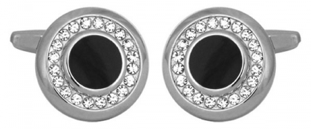 Accesorii - Butoni camasa DALACO cerc cristale centru acril negru metal argintiu