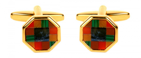 Accesorii - Butoni camasa DALACO octogon pietre multicolore metal auriu