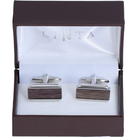 butoni ace cravata - Butoni camasa barbati LINTA dreptunghi argintiu maro