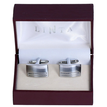 butoni ace cravata - Butoni camasa barbati LINTA argintiu satinat dungi stantate dreptunghi