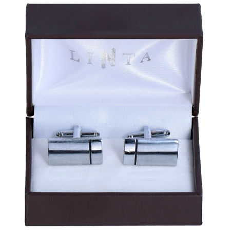 butoni ace cravata - Butoni camasa barbati LINTA argintiu dunga negru