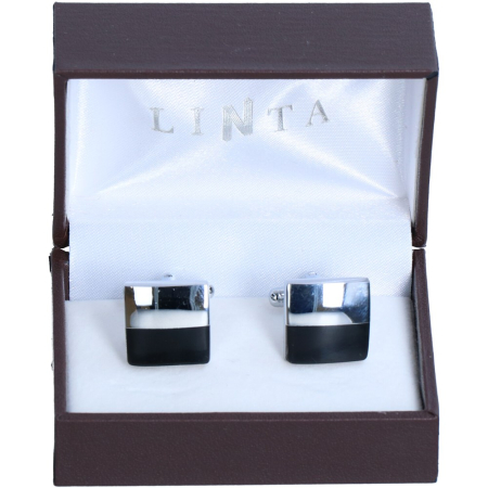 butoni ace cravata - Butoni camasa barbati LINTA argintiu negru patrat