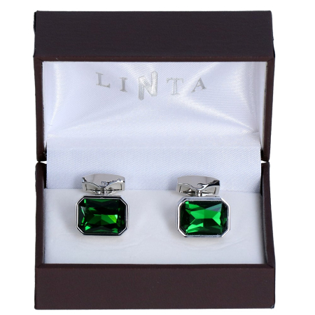 butoni ace cravata - Butoni camasa barbati LINTA argintiu verde dreptunghi