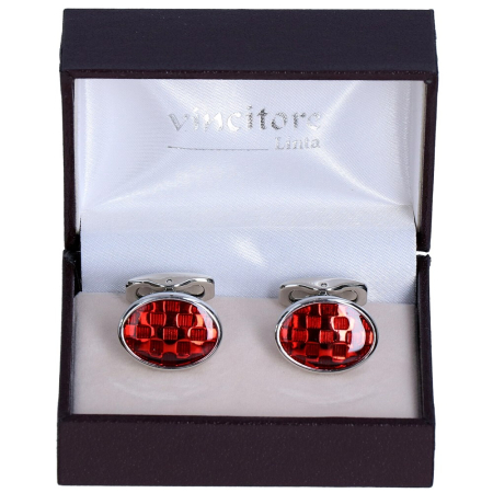 butoni ace cravata - Butoni camasa barbati LINTA argintiu rosu oval