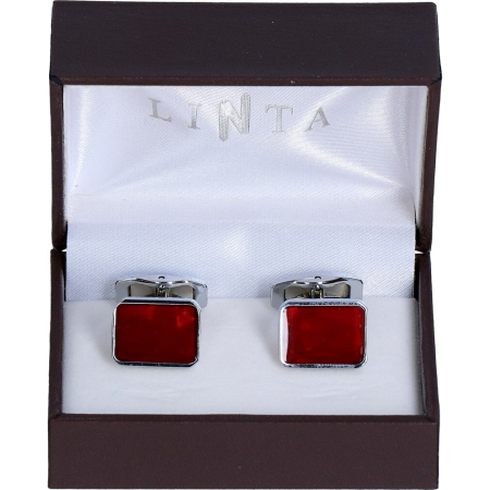 butoni ace cravata - Butoni camasa barbati LINTA argintiu rosu dreptunghi