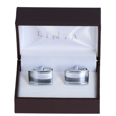 butoni ace cravata - Butoni camasa barbati LINTA argintiu satinat dreptunghi