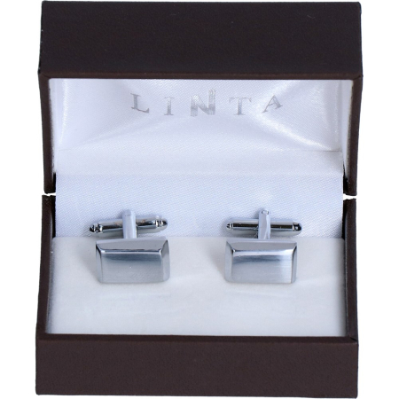 butoni ace cravata - Butoni camasa barbati metal LINTA argintiu satinat dreptunghi