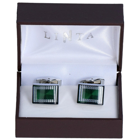 butoni ace cravata - Butoni camasa barbati LINTA argintiu verde dreptunghi