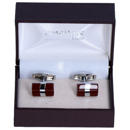 butoni ace cravata - Butoni camasa barbati LINTA metal argintiu visiniu dreptunghi