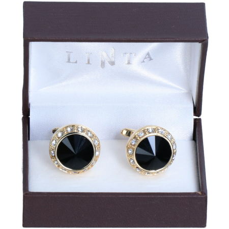 butoni ace cravata - Butoni camasa barbati LINTA auriu negru pietre rotund