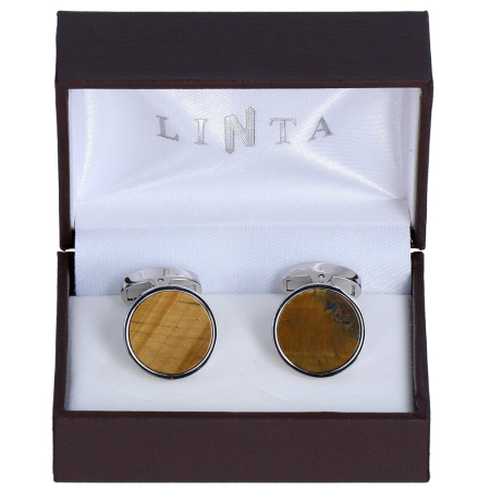 butoni ace cravata - Butoni camasa barbati LINTA argintiu ochi de tigru rotund