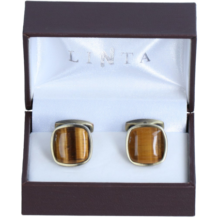 butoni ace cravata - Butoni camasa barbati LINTA auriu ochi de tigru rotund