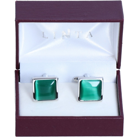 butoni ace cravata - Butoni camasa barbati LINTA argintiu verde patrat