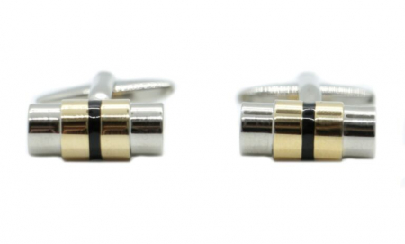 Accesorii - Butoni camasa DALACO cilindru metal argintiu/auriu dunga neagra