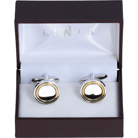 butoni ace cravata - Butoni camasa barbati LINTA argintiu-auriu rotund