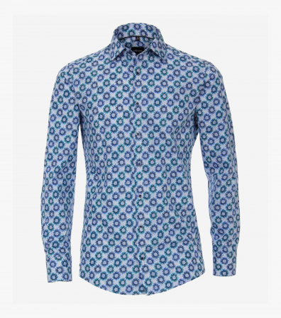 camasi maneca lunga - Camasa bumbac barbati VENTI Modern Fit print floral albastru