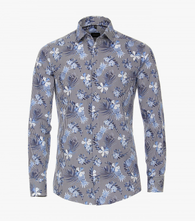 camasi maneca lunga - Camasa bumbac barbati VENTI Modern Fit dungi print floral albastru