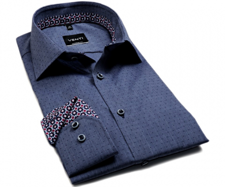 camasi maneca lunga - Camasa barbati VENTI ModernFit albastru print punctulete